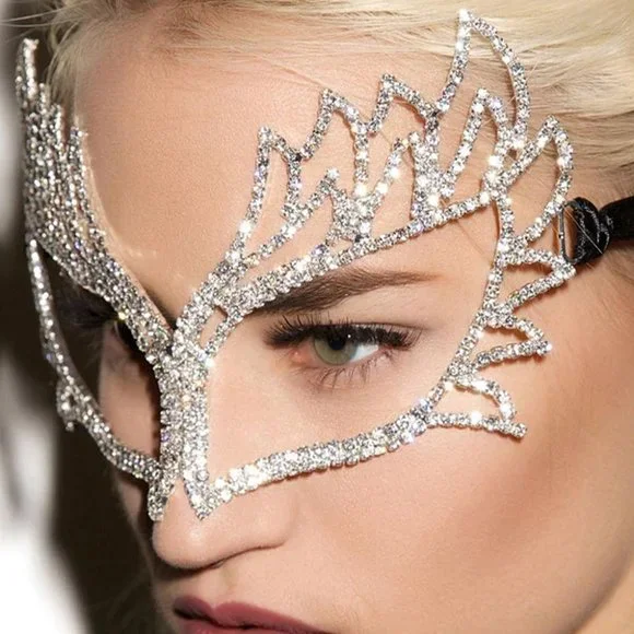 Crystal Rhinestone Masquerade Mask Holloween Face Accessories Prom Party Jewelry - Picture 2 of 5